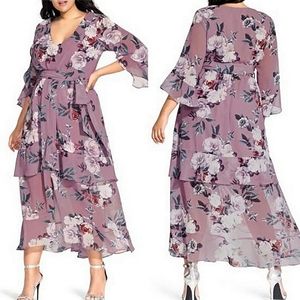 NWOT City Chic 22(XL) Rosewater Floral Faux Wrap Maxi Dress